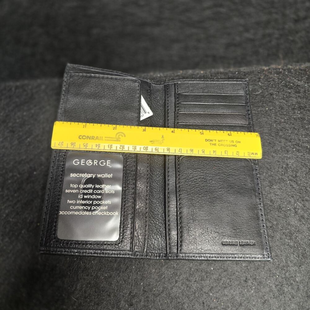 Genuine Black Leather George Bifold Checkbook Wallet NWT